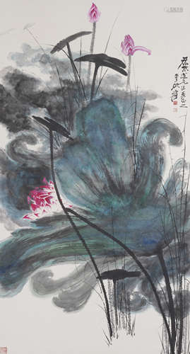 The Lotus，Chinese Painting by Zhang Daqian