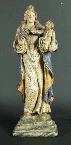 Vierge à l'enfant en bois sculpté et polychrome. XVIIIème si...