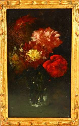 Germain RIBOT (1845-1893). Bouquet de fleurs. Huile sur cart...