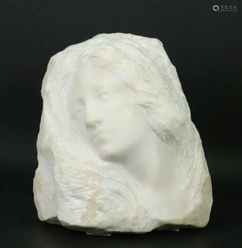 Léon BINET (1880-1958). Profil de femme, Sculpture en marbre...