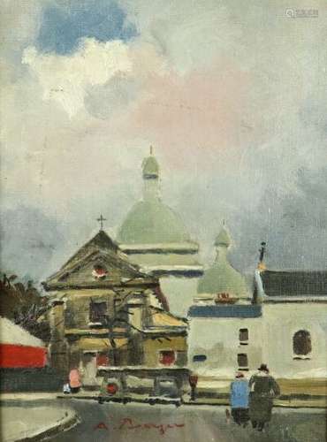 Anton BURGER (1824-1905). Paris, vue sur le Sacré Coeur Huil...