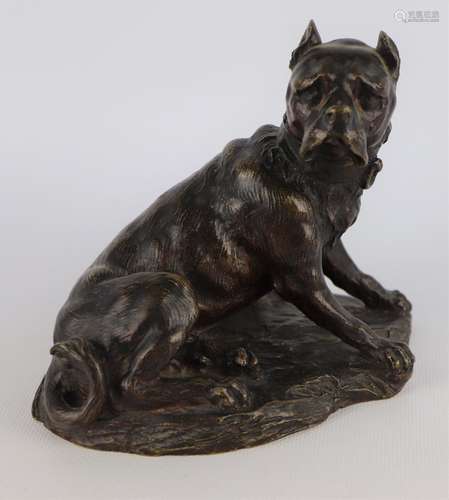 Ecole française vers 1900. Chien bouledogue. Sculpture en br...