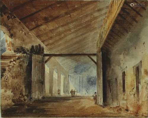 Eugène CICERI (1813-1890) L'intérieur animé d'un bâtiment. A...