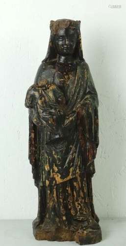 Vierge à l'enfant en bois sculpté polychrome. Epoque XVIIème...