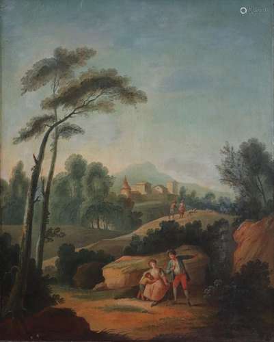 Ecole française du XVIIIème siècle. Paysage champêtre. Huile...