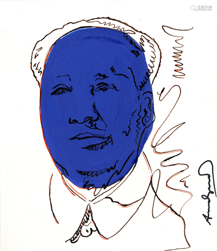 ANDY WARHOL [imputee] - Mao - Watercolor and pencil