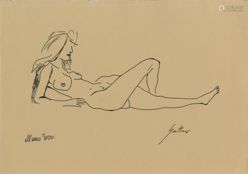 RENATO GUTTUSO - Donna nuda sdraiata - Ink on paper