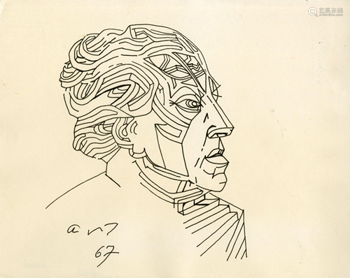 ANDRE MASSON [d'apres] - Portrait d'Andre Breton - Pen