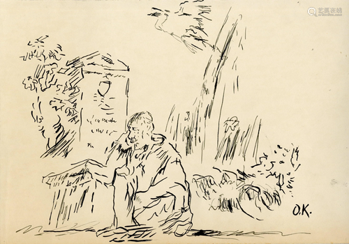 OSKAR KOKOSCHKA - Der Besuch - Original pen and ink