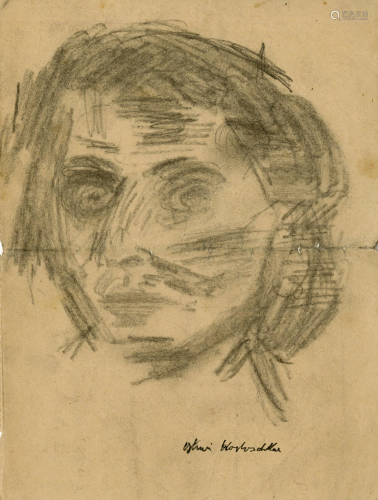 OSKAR KOKOSCHKA - Portrait - Original charcoal drawing