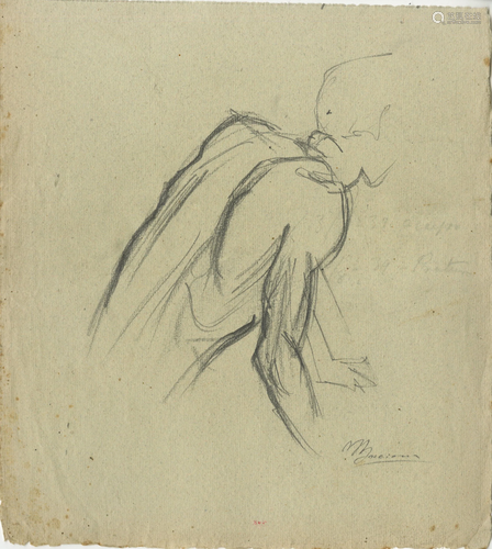 UMBERTO BOCCIONI - Figura di Spalle - Original charcoal