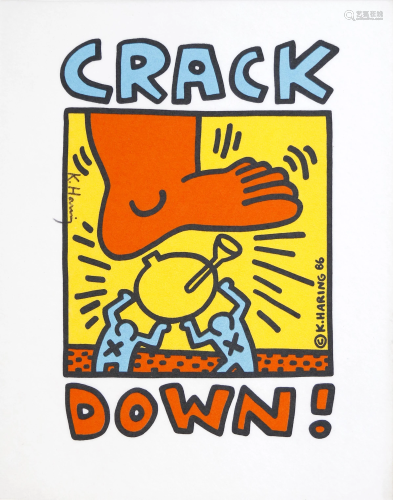 KEITH HARING - Crack Down! - Colored inks on fabric