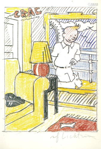 ROY LICHTENSTEIN - Interior with Painting of Tintin