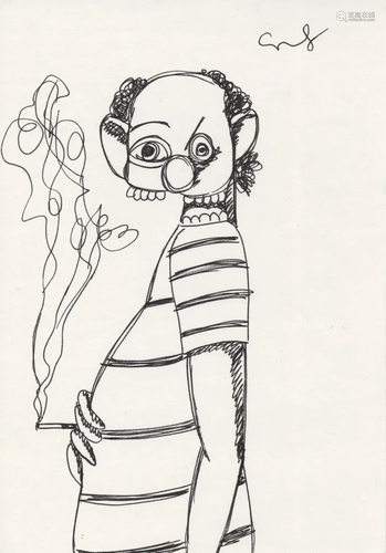 GEORGE CONDO - Cigarette - Ink drawing on paper