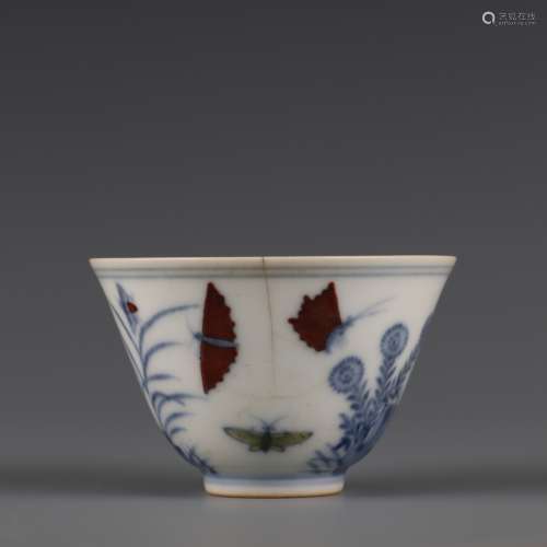 doucai glaze flower and butterfly cup
