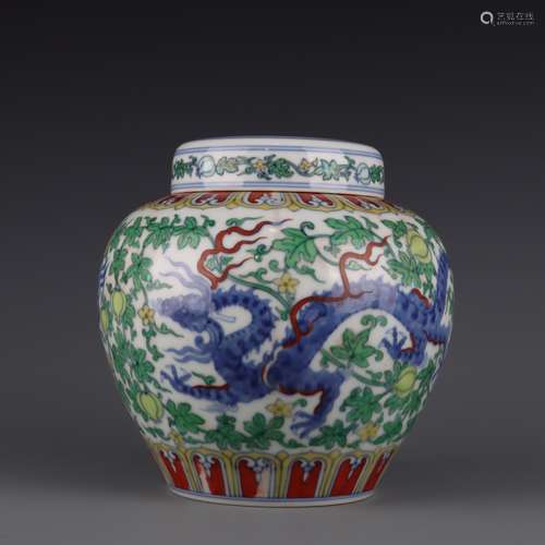 doucai glaze fruits and dragon tian-style jar