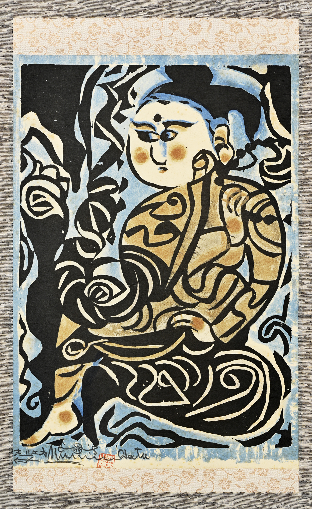 1903-1975 棟方志功人物版畫設色紙本立軸-【Deal Price Picture】 1903-1975 棟方志功人物版畫設色紙本立軸-【Deal Price Picture】