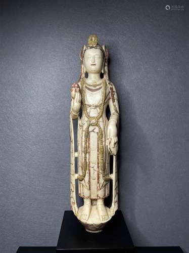 A NORTHERN QI DYNASTY WHITE MARBLE COLOR PAINTING BUDDHA