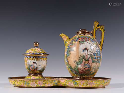 A SET OF QING DYNASTY QIANLONG GILDED YELLOW GROUND PAINTED ...