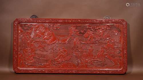 A MING DYNASTY CARVED RED PAINTED EIGHTEEN ARHATS LANDSCAPE ...