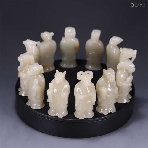 A SET OF QING DYNASTY HETIAN JADE CHINESE ZODIACS
