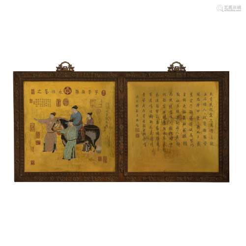 A QING DYNASTY CLOISONNE FIGURES HANGING SCREEN