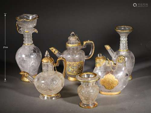 A SET OF LIAO DYNASTY CRYSTAL WRAPPED GOLD VESSELS