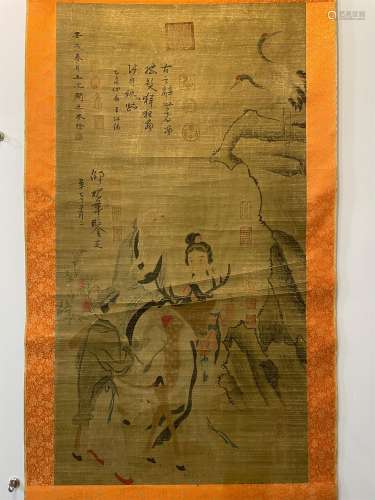 A CHINESE MAGU OFFERING LIFE PAINTING YAN LIBEN MARKED