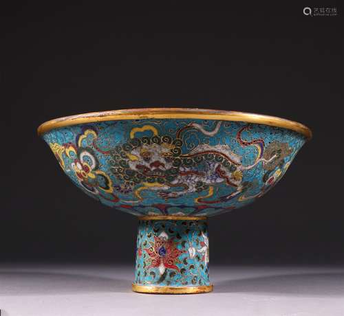 A MING DYNASTY JINGTAI CLOISONNE HIGH FOOT PLATE