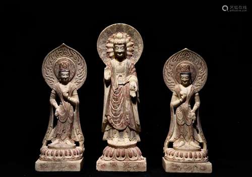 THREE NORTHERN WEI WHITE MARBLE STATUES