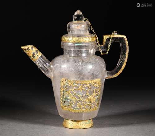 A LIAO DYNASTY CRYSTAL WRAPPED GOLD HANDLED EWER POT