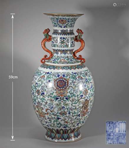 A QING DYNASTY DOU CAI TANGLED LOTUS BOTTLE