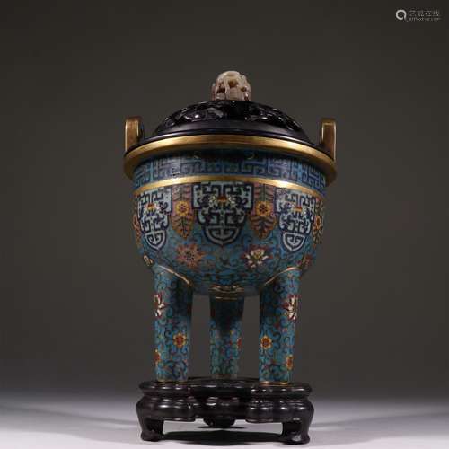 A QING DYNASTY QIANLONG COPPER BODY PINCH WIRE CLOISONNE INC...