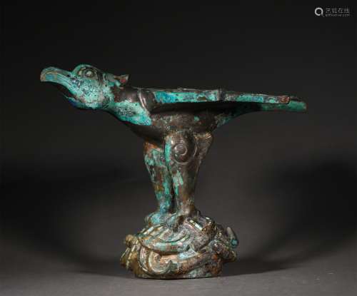 A WARRING STATES PERIOD BRONZE INLAYING TURQUOISE BIRD