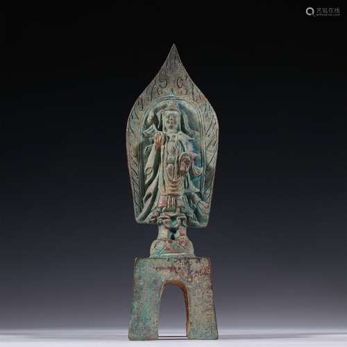 A  NORTHERN WEI DYNASTY BRONZE BENCH BUDDHA