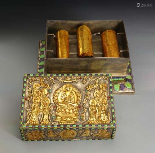 A TANG DYNASTY GILDED BUDDHIST SCRIPTURES BOX
