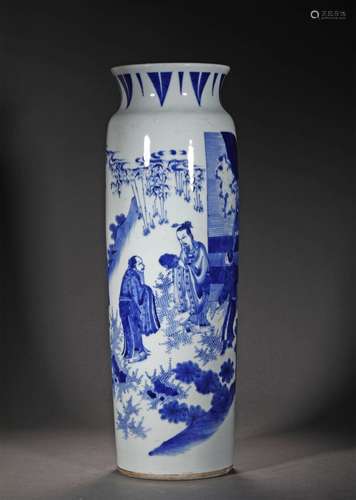 A QING DYNASTY SHUNZHI BLUE AND WHITE BUCKET BOTTLE