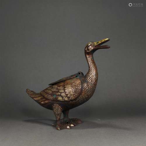 A WARRING STATES PERIOD GOLD INLAYING BRONZE DUCK