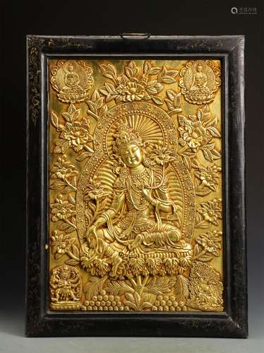 A MING DYNASTY GOLD GILDING TANGKA HANGING SCREEN