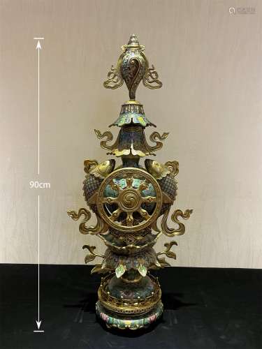 A QING DYNASTY CLOISONNE EIGHT TREASURES OFFERING
