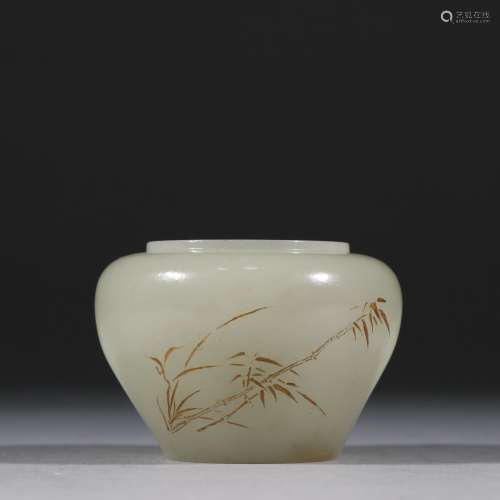 A QING DYNASTY WHITE JADE ORCHID WATER POT