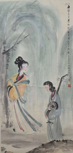 A Chinese Beauty Painting, Fu Baoshi Mark