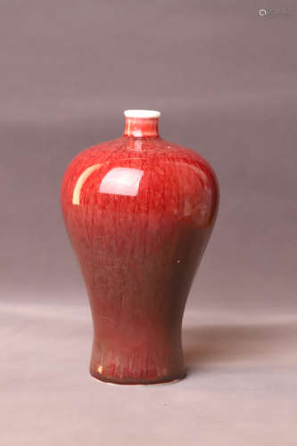 A Red Glazed Porcelain Plum Bottle
