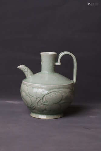 A Yaozhou Carved Flower Pattern Porcelain Pot with Handle