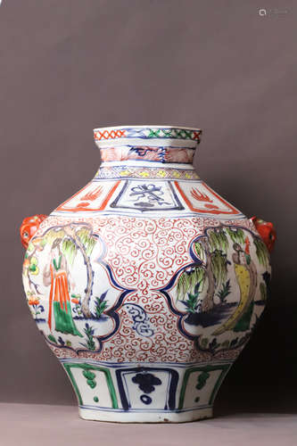 A Wucai Drawing Character Story Porcelain Jar