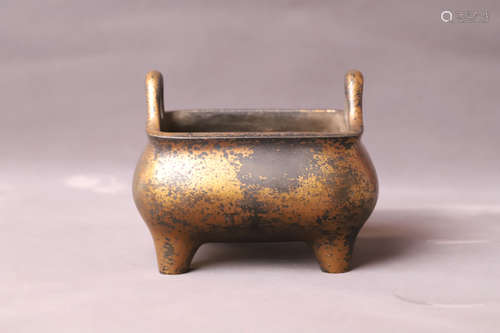 A Gilt Bronze Double Ear Incense Burner