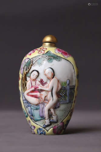 A Famille Rose Drawing Character Story Porcelain Snuff Bottl...