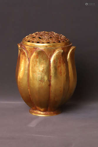 A Gilt Lotus Shape Bronze Incense Burner