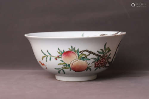 A Famille Rose Peach with Bat Pattern Porcelain Bowl