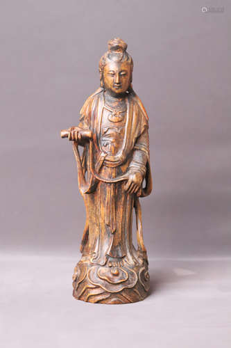 A Carved Guanyin Wood Figure Statue